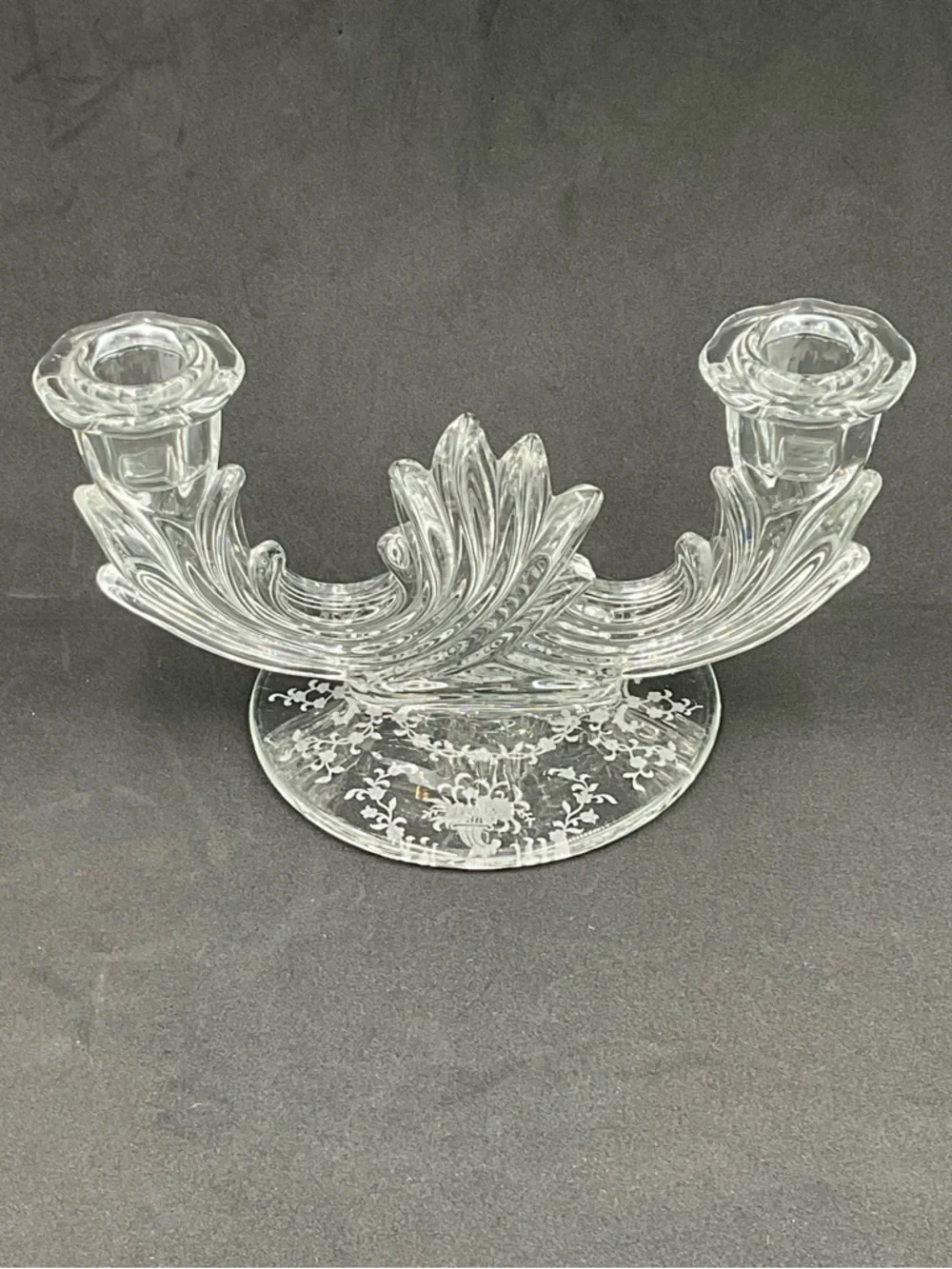 Vintage Fostoria Baroque Clear Etched Double Candle Holder